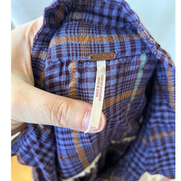 Free People Purple Orange Metallic Plaid Oversize Slouchy Button Down - Picture 7 of 8